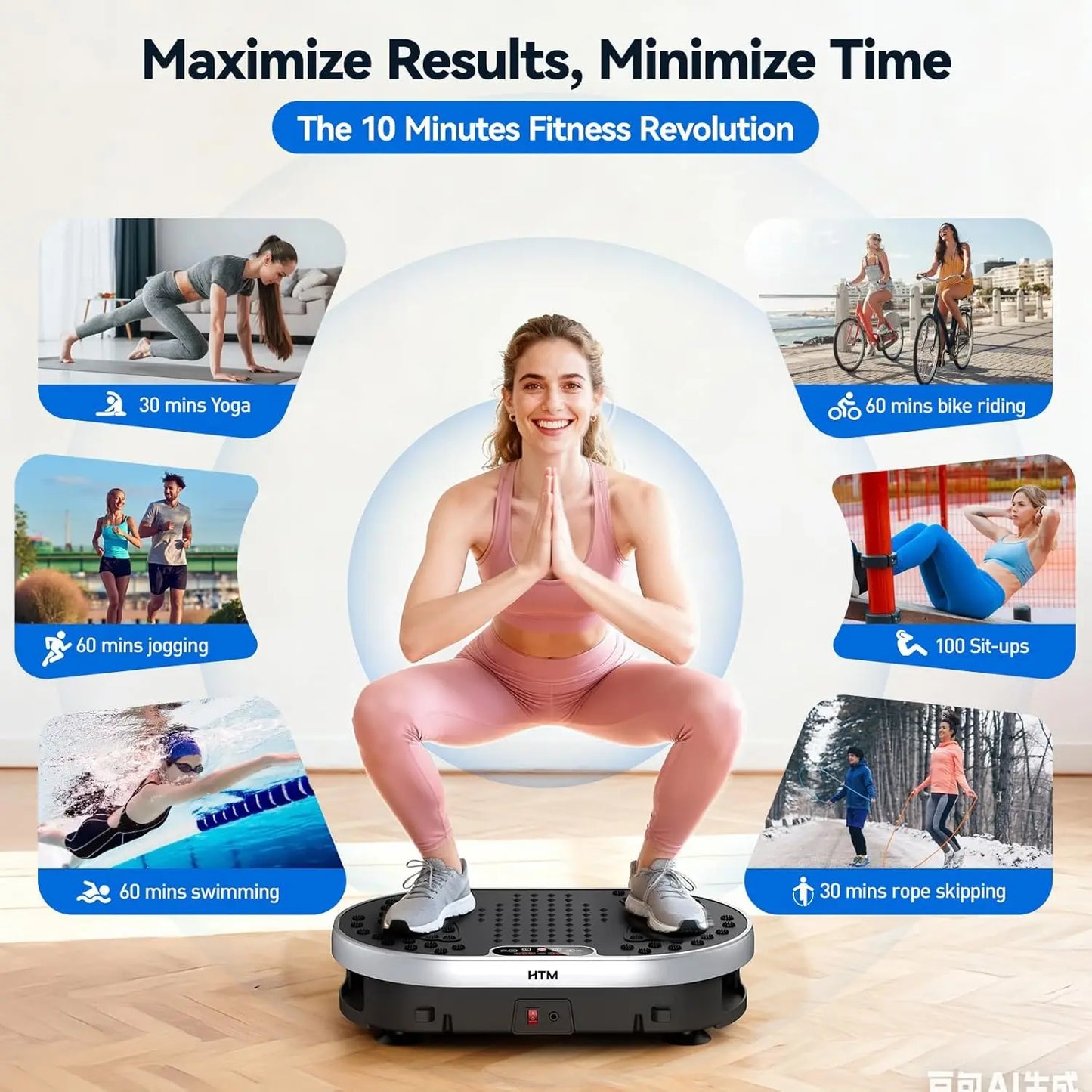 HTM Vibration Plate Exercise Machine With 120 Speed Levels And 9 Preset Programs