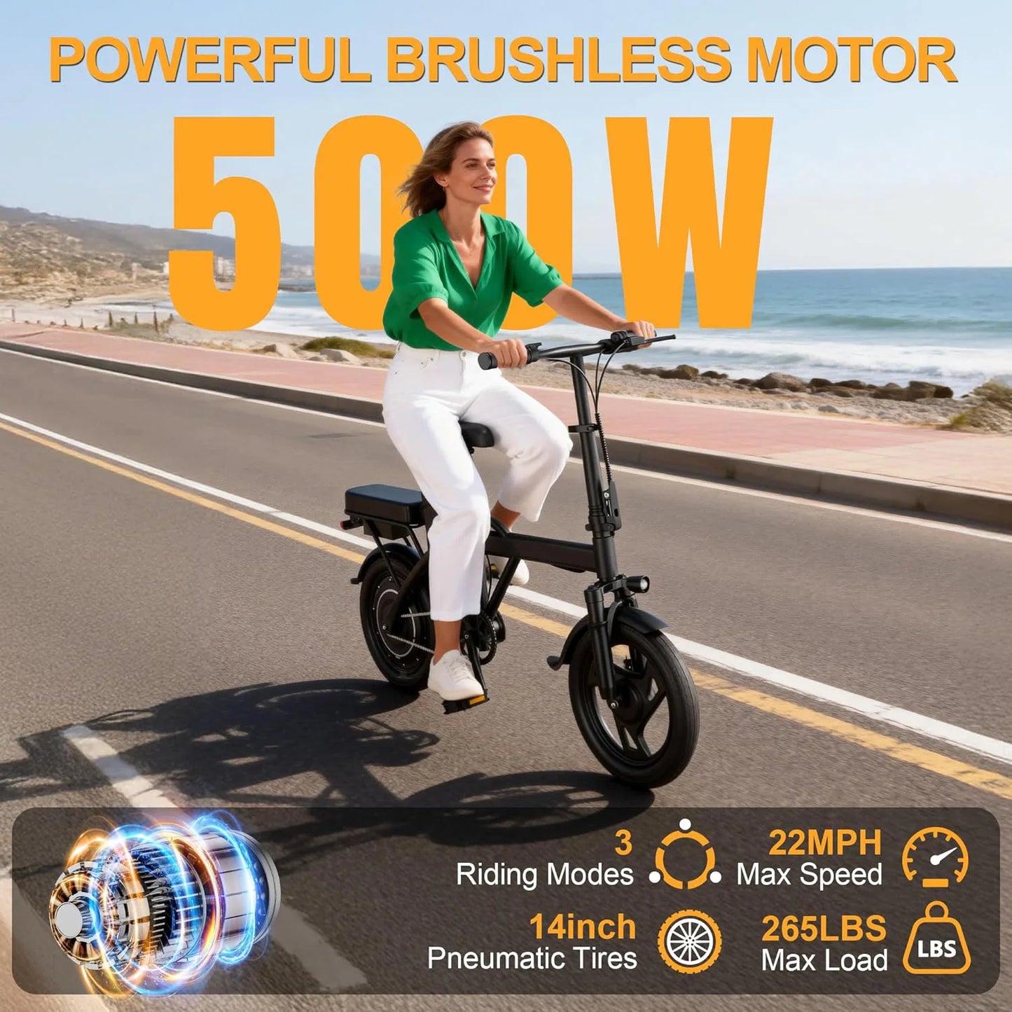 Ladped Foldable Electric Bike 500W Dual Seat Long Range