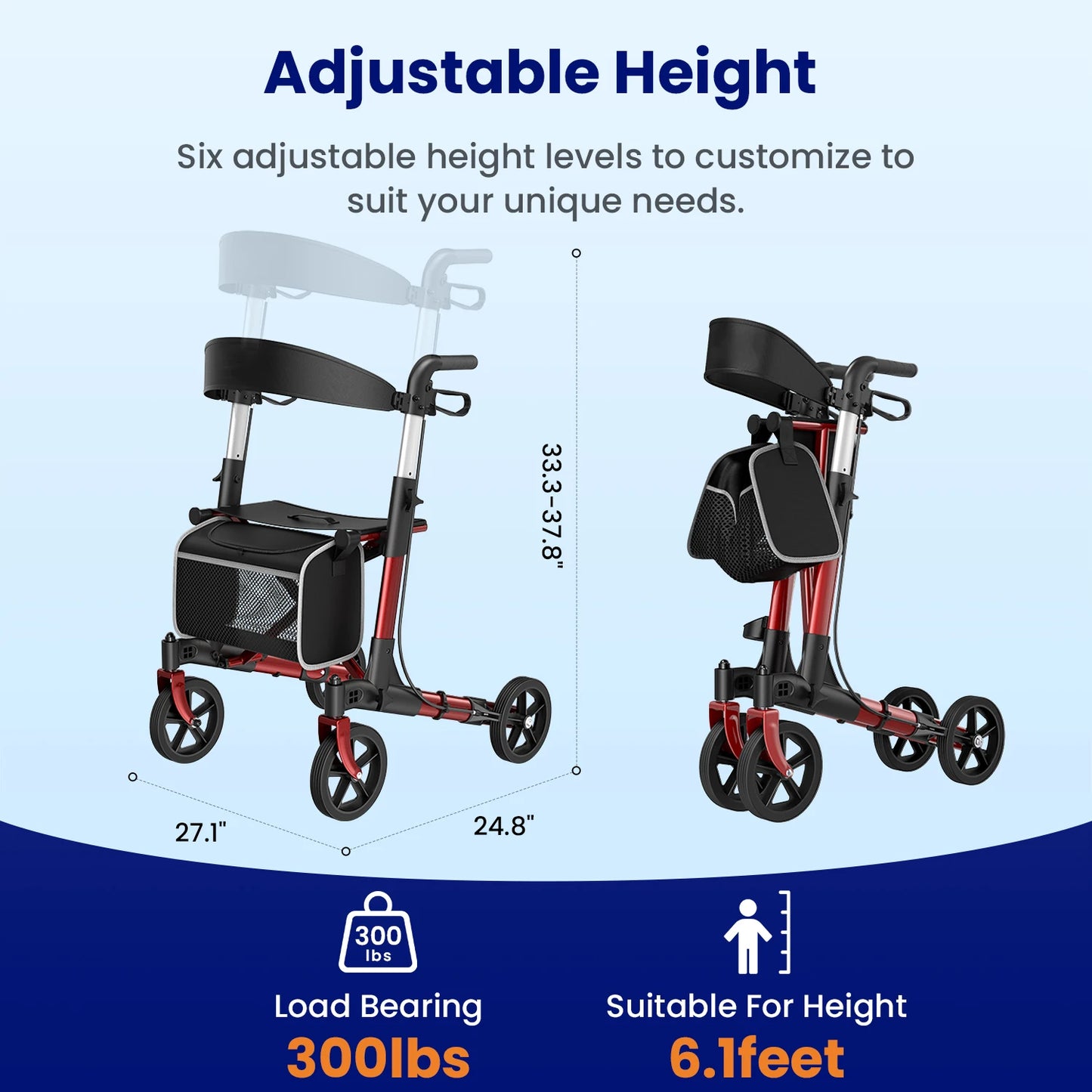 Maidesite Foldable Rollator Walker With Seat For Seniors All Terrain