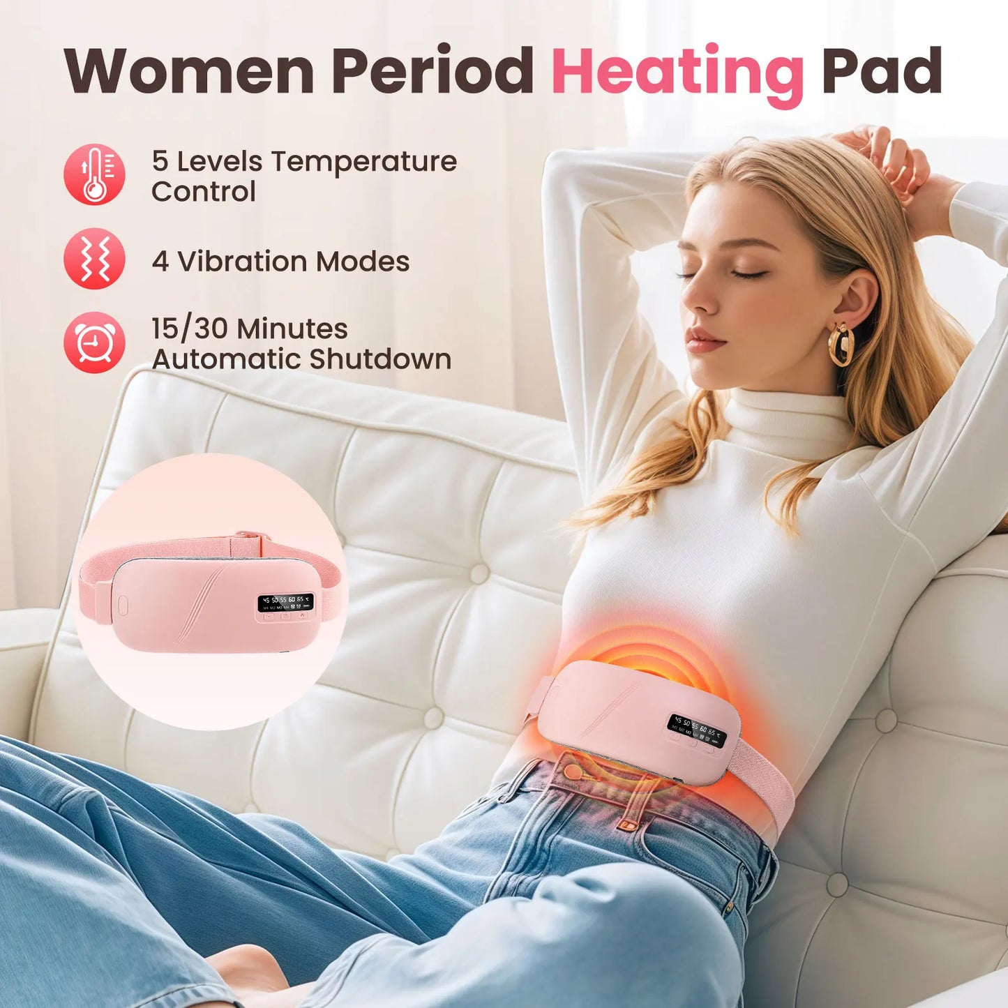 PASTSKY Waist Massage Belt Five Modes Heating And Vibration For Menstrual Cramps