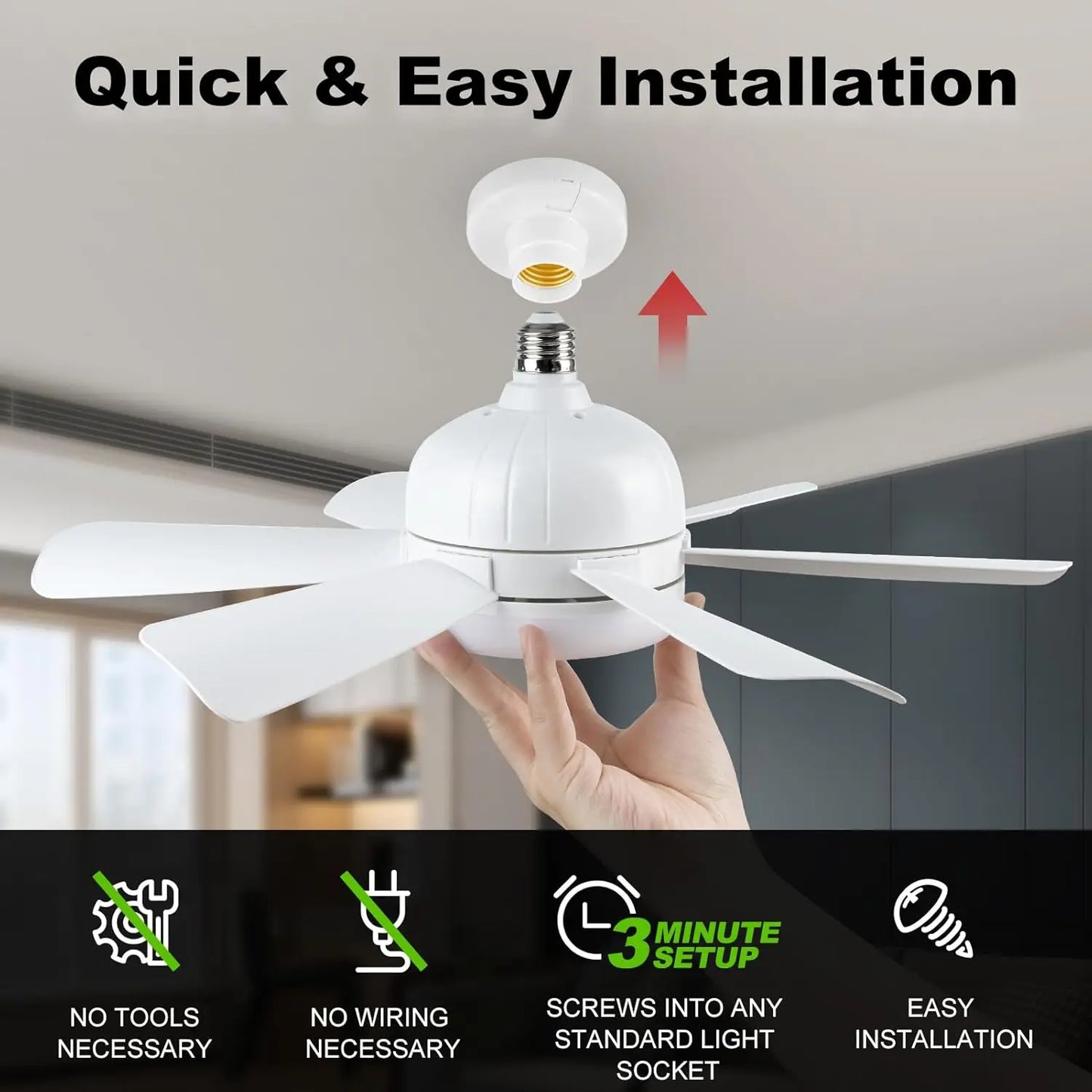 Mexllex LED Ceiling Fan Light With Remote Speed Control E26 Dimmable
