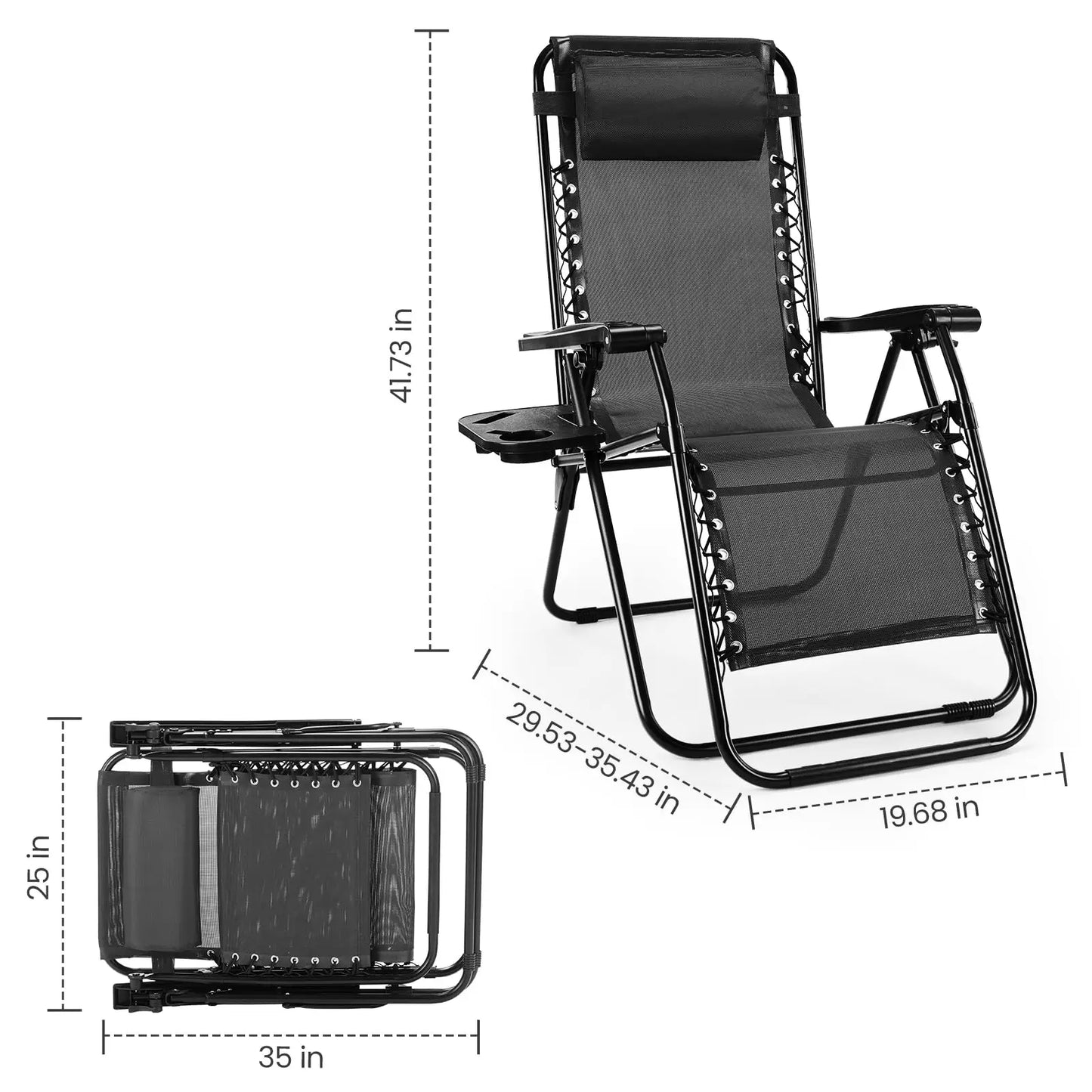 JHK Zero Gravity Portable Recliner Outdoor Lounger With Cup Holder