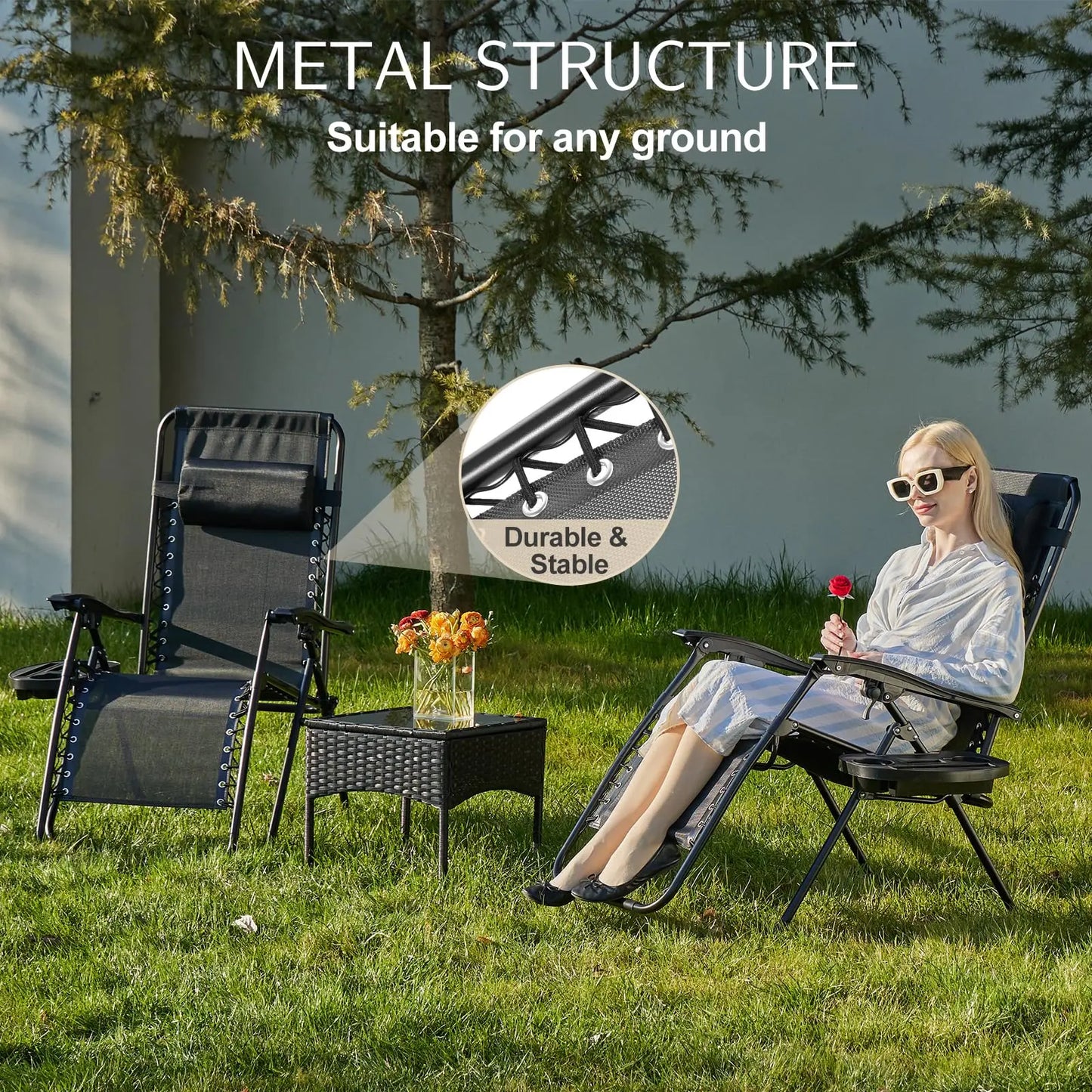 JHK Zero Gravity Portable Recliner Outdoor Lounger With Cup Holder