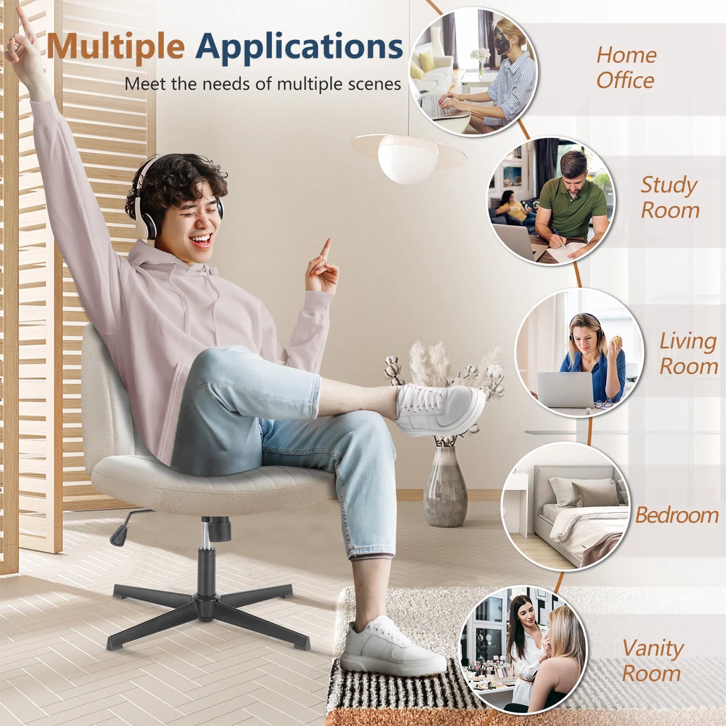 JHK Cross Legged Office Rocking Chair with Adjustable Swivel