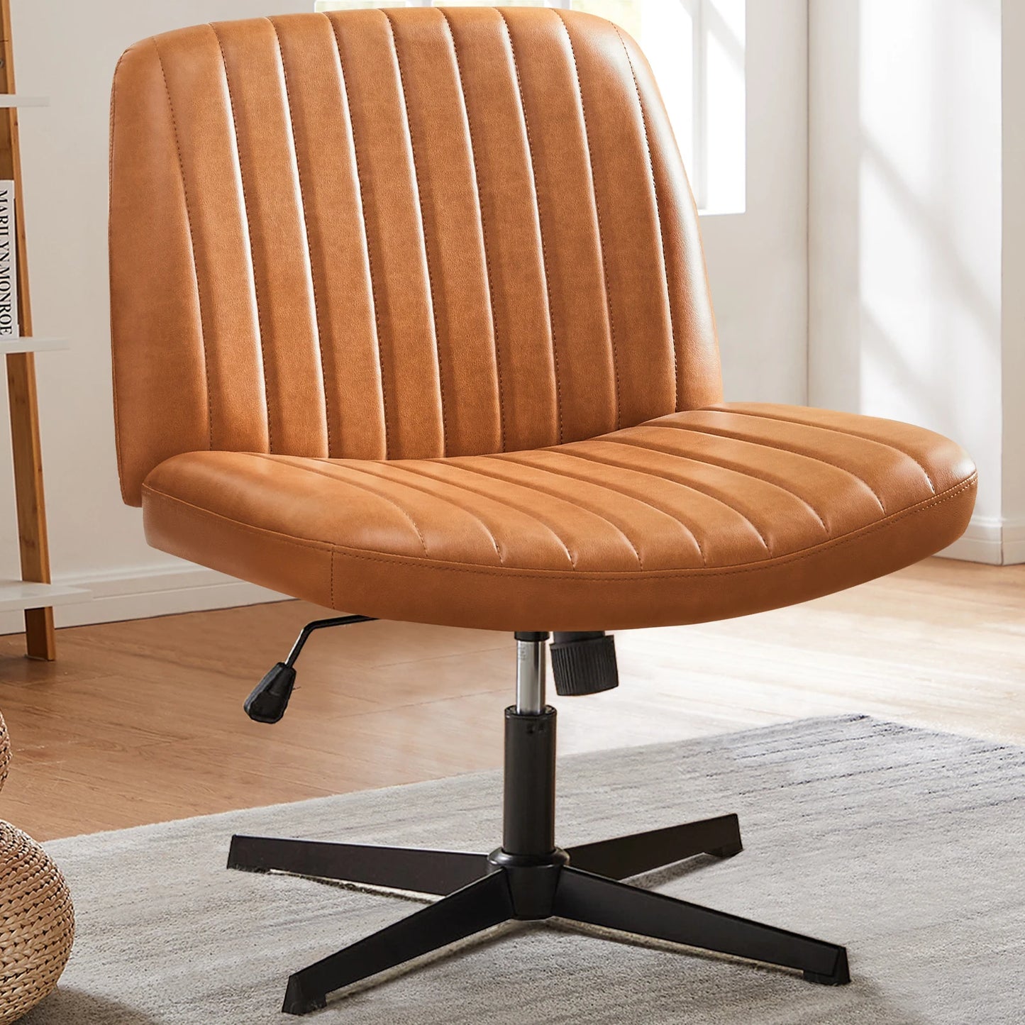 JHK Cross Legged Rocking Gaming Chair Armless Swivel Fabric Desk
