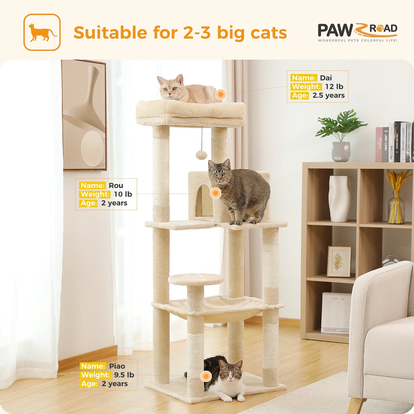 PAWZ Road Cat Tree Indoor Five Level Tower With Hammock
