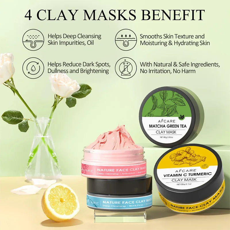AFCARE 4 Pieces Clay Facial Mask Set Turmeric Vitamin C