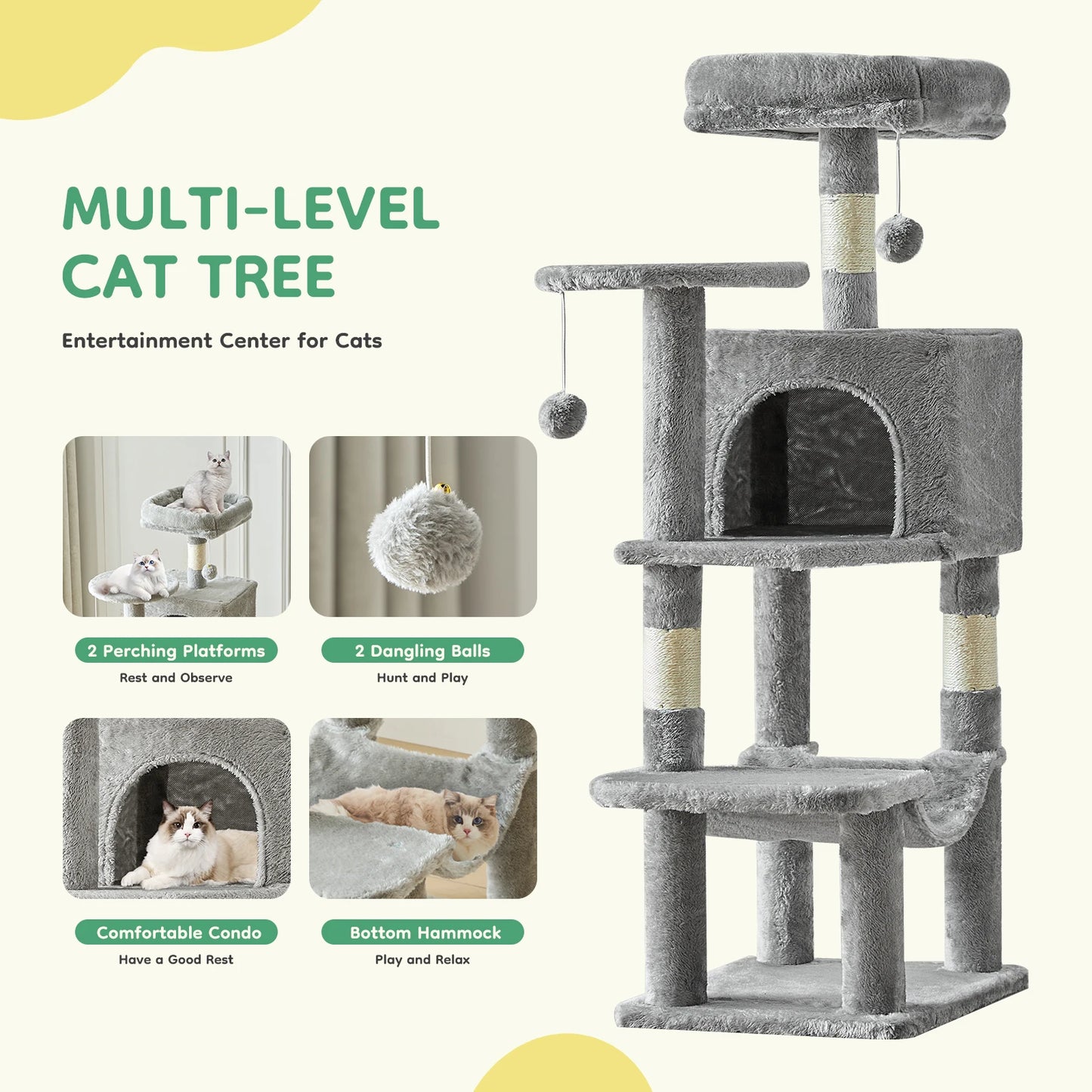 JHK Multi Cat Tree With Sisal Posts For Indoor Cats