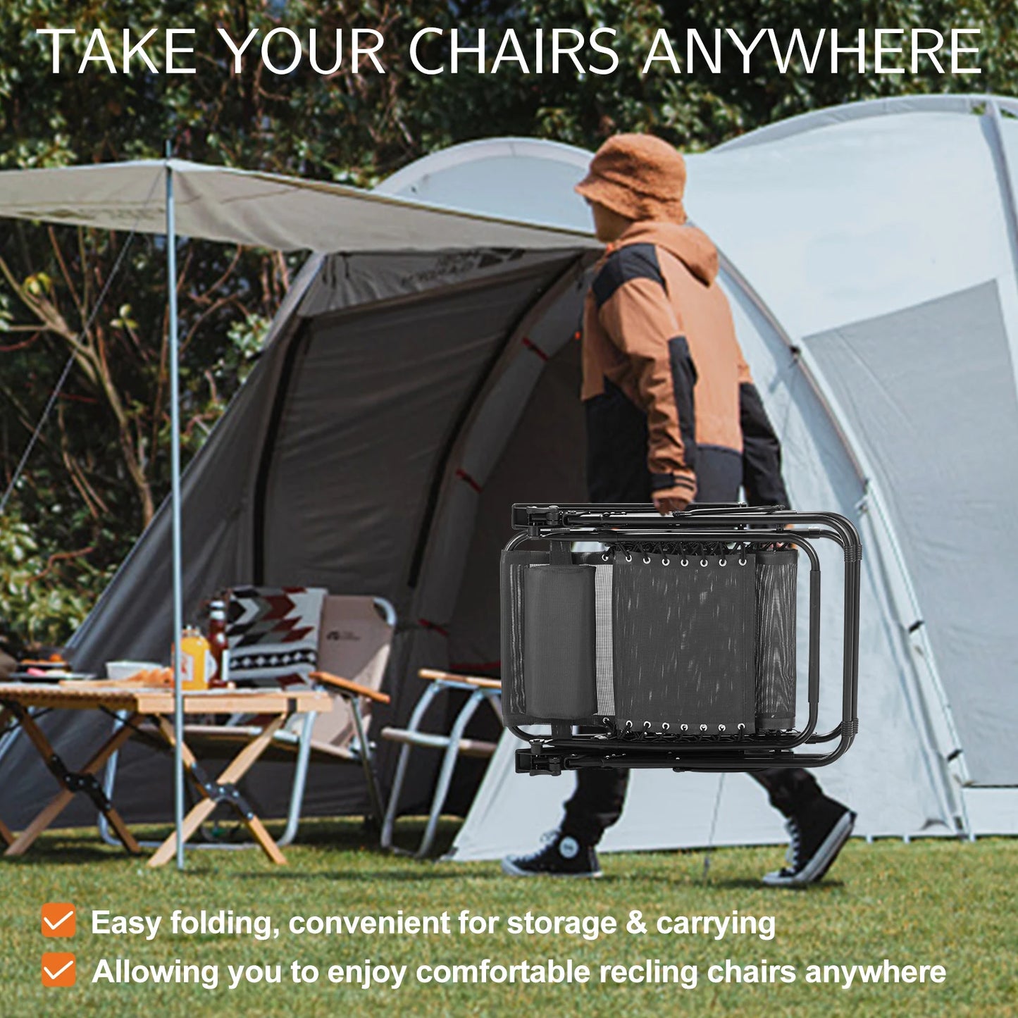 JHK Zero Gravity Portable Recliner Outdoor Lounger With Cup Holder