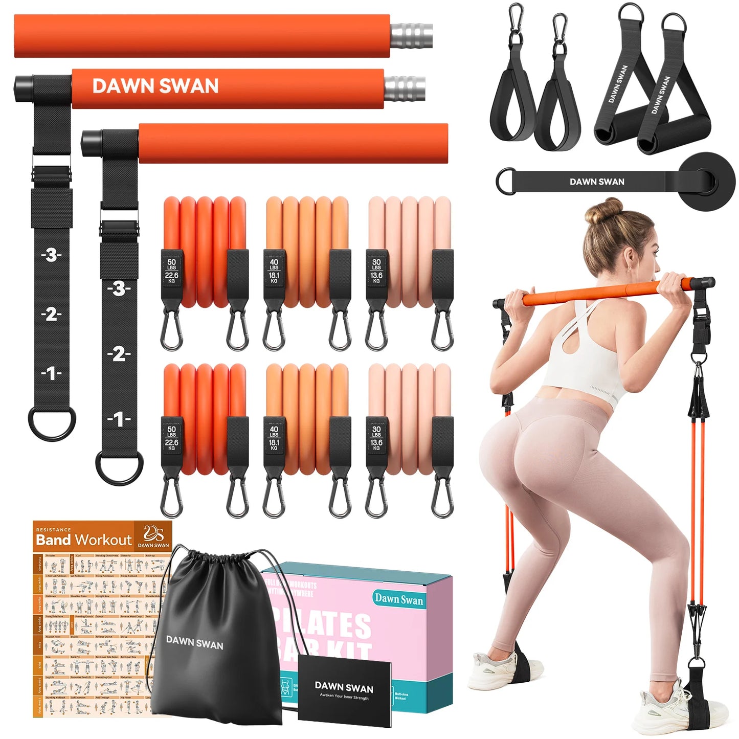 Pilates Bar Kit With Resistance Bands For Home Gym And Full Body Toning