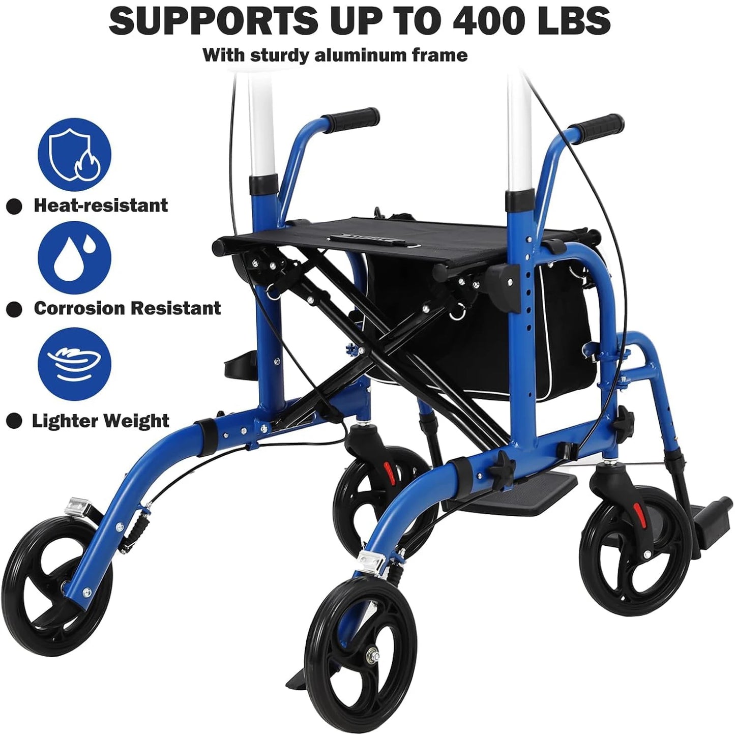 All Terrain Rollator Walker with Seat and Backrest for Seniors