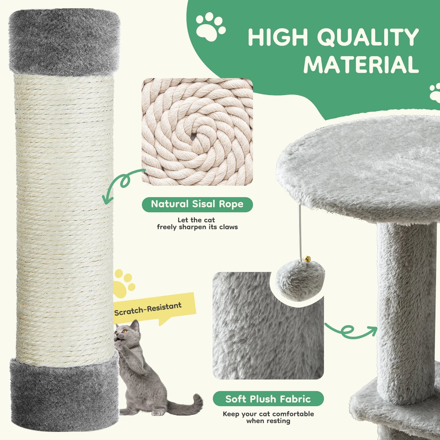 JHK Multi Cat Tree With Sisal Posts For Indoor Cats