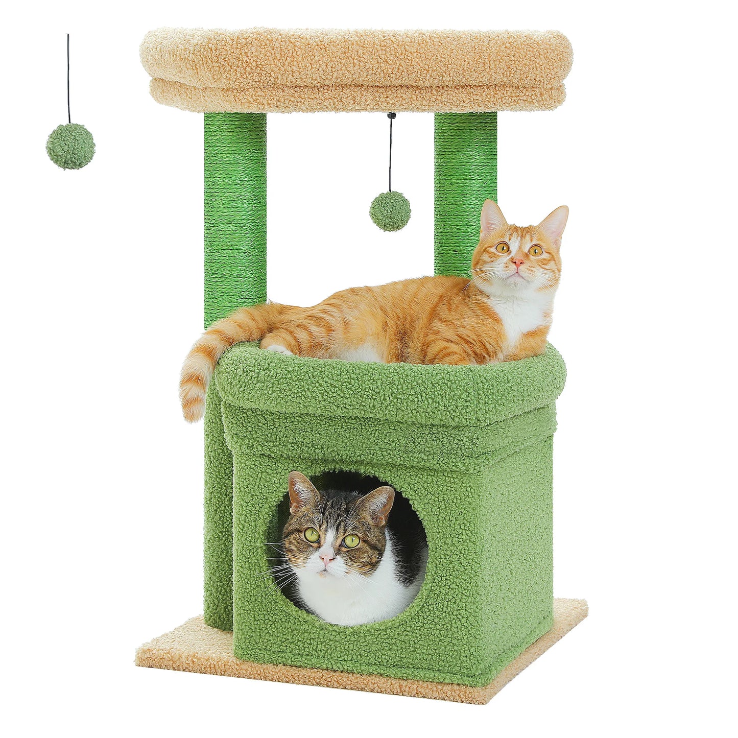 PEQULTI Cat Tree Tower With Cozy Condo Natural Sisal Posts Plush For 1 To 2 Cats
