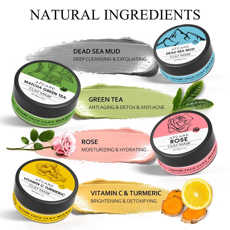 AFCARE 4 Pieces Clay Facial Mask Set Turmeric Vitamin C