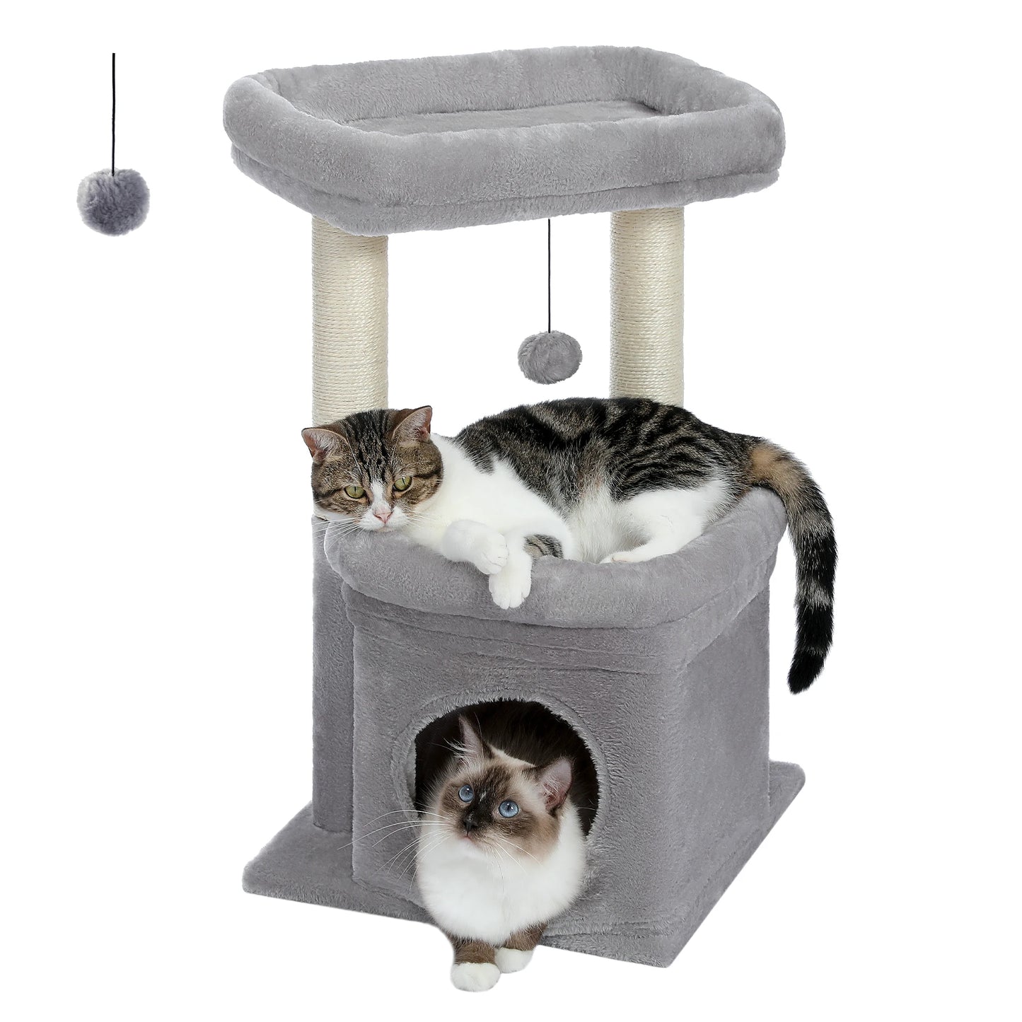 PEQULTI Cat Tree Tower With Cozy Condo Natural Sisal Posts Plush For 1 To 2 Cats