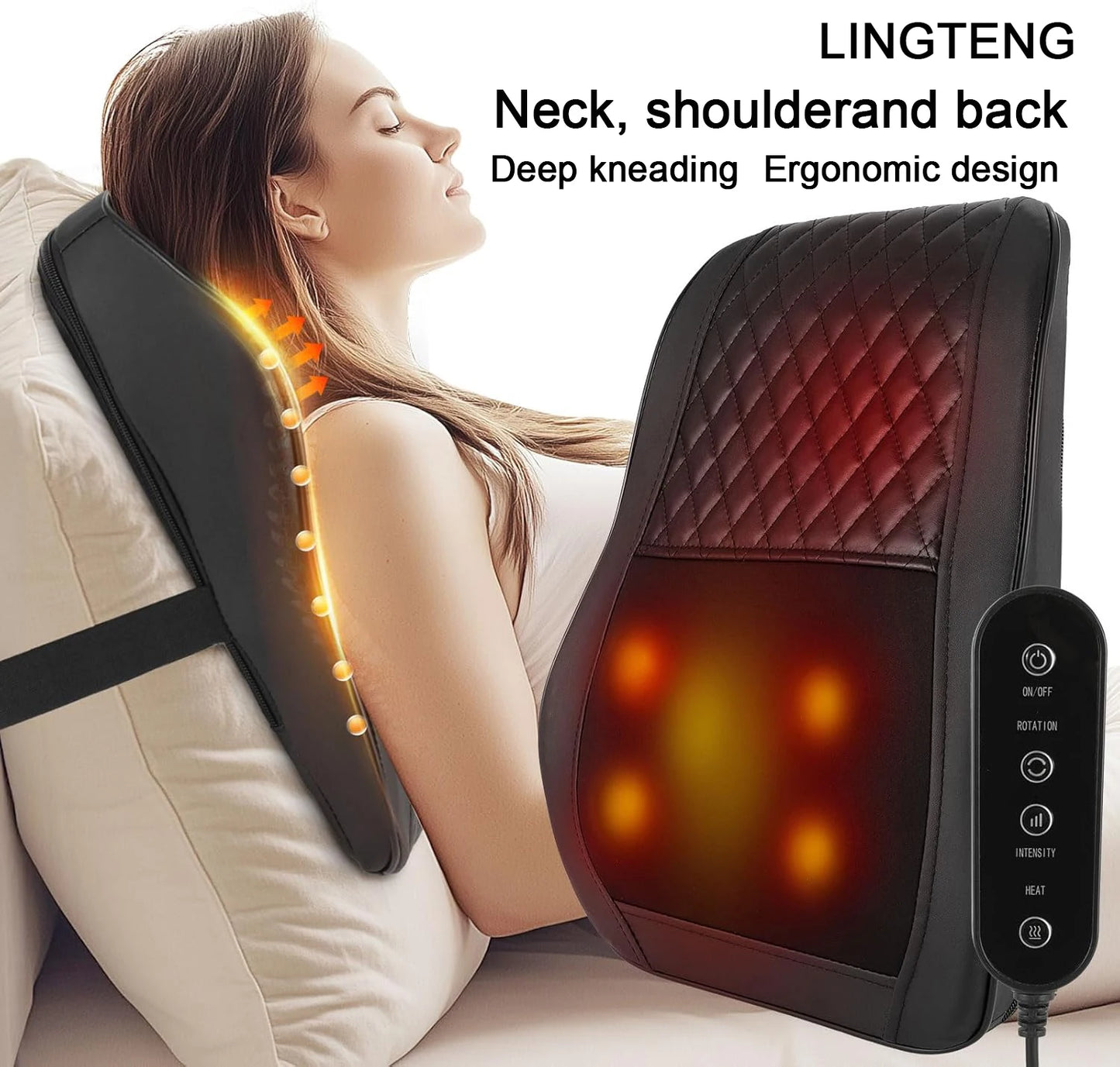 LINGTENG 3D Kneading Back Massager With Heat For Neck Shoulders