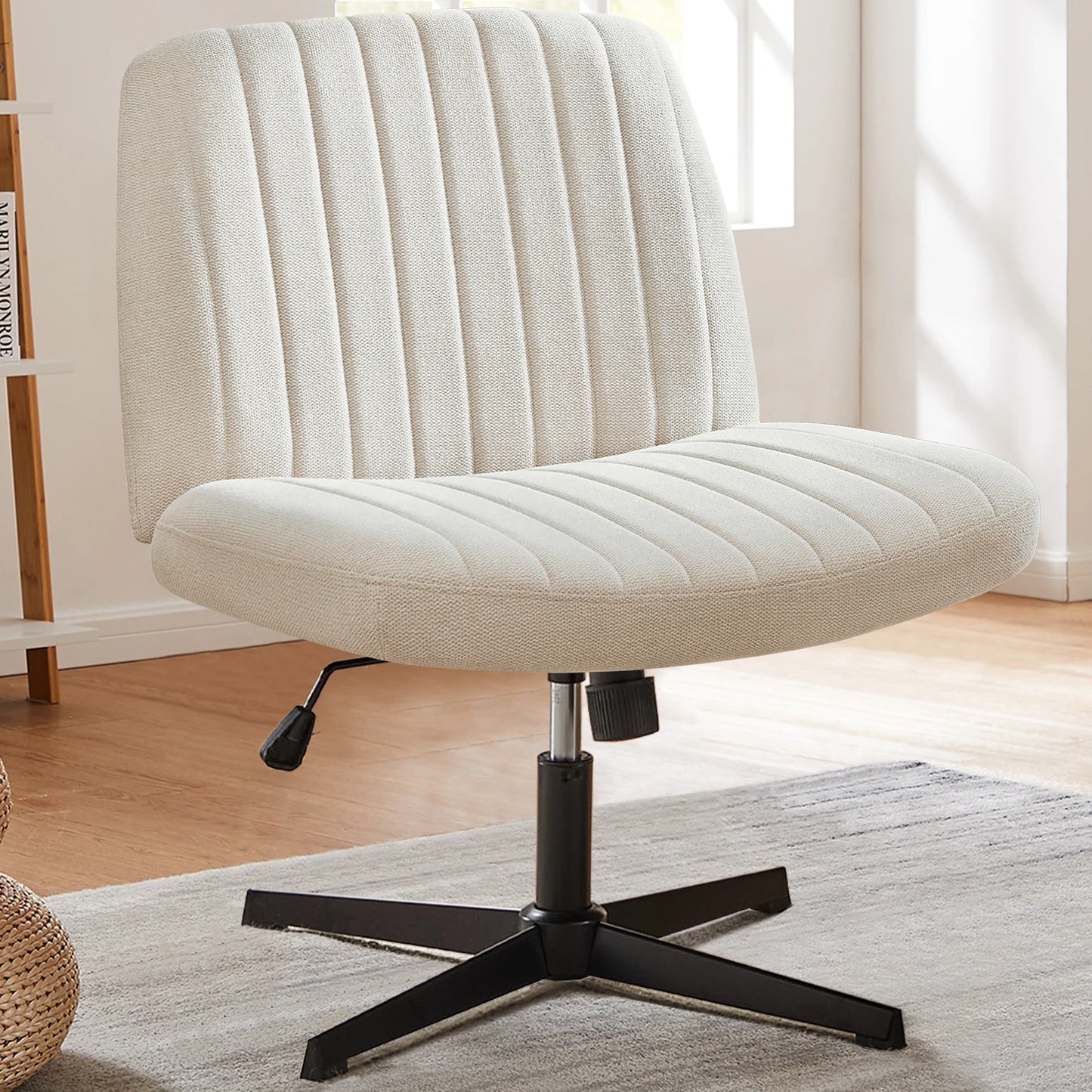 JHK Cross Legged Rocking Gaming Chair Armless Swivel Fabric Desk