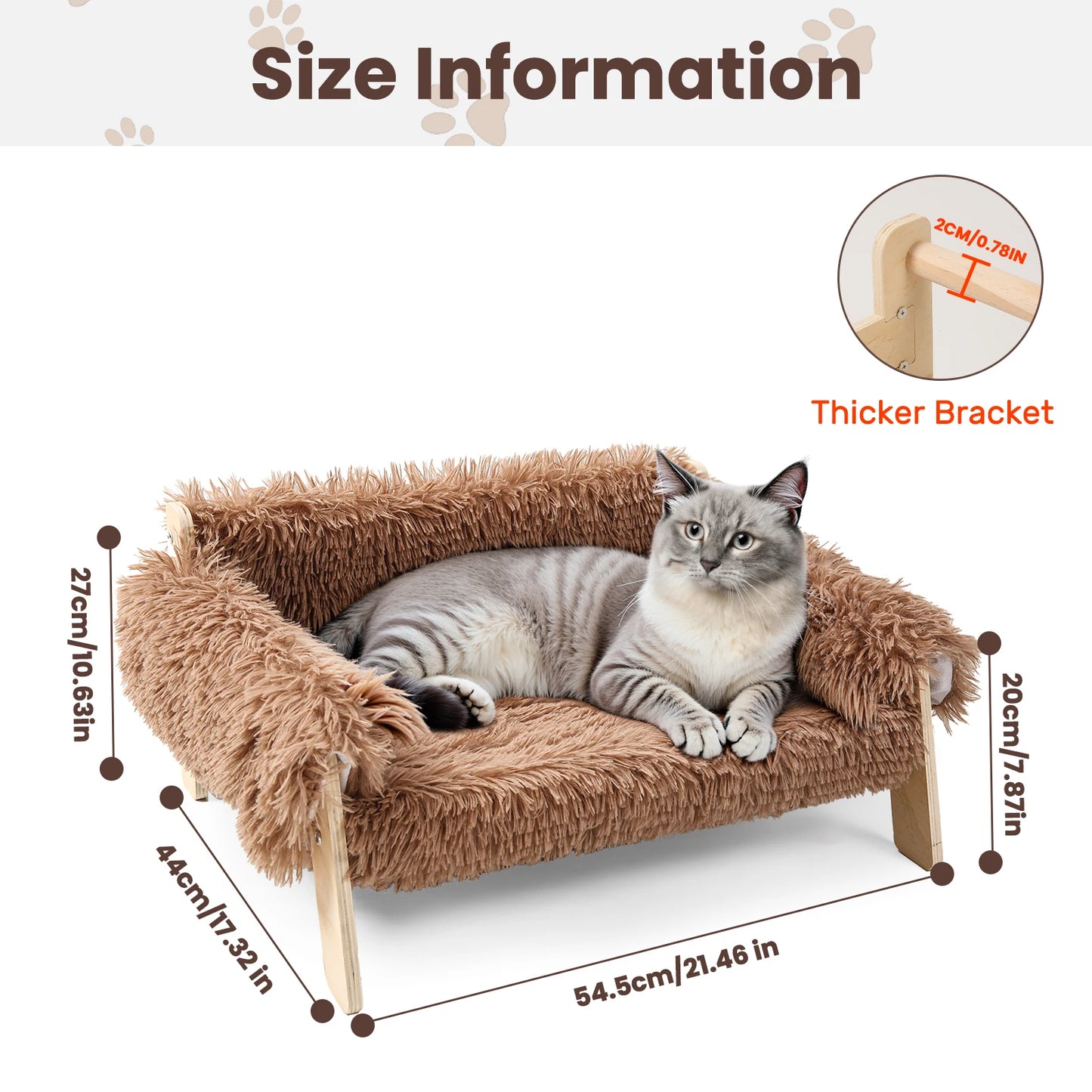Raised Plush Cat Sofa Bed On Wooden Frame For Cats