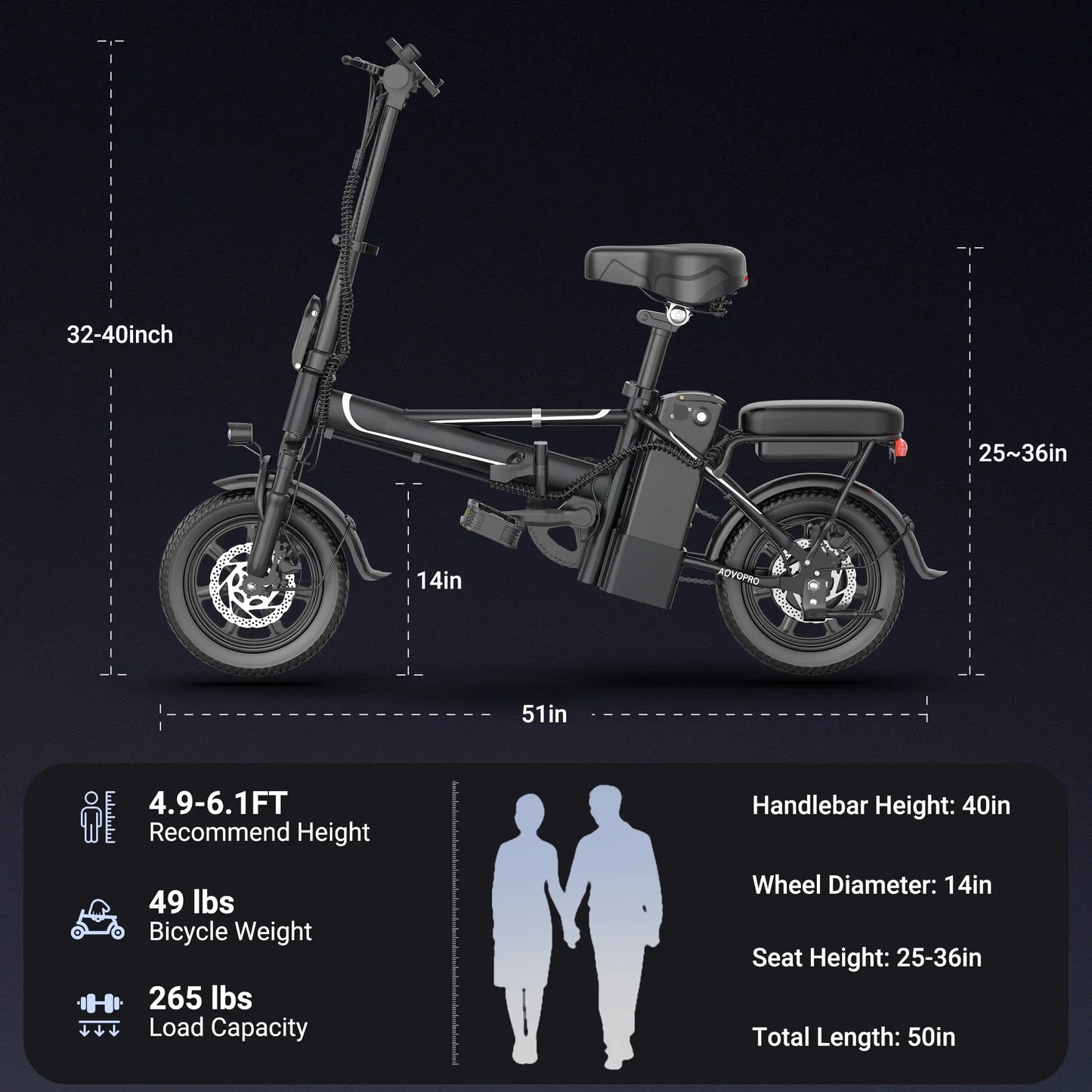 AOVOPRO Foldable Ebike 500W 48V Long Range Electric Bicycle