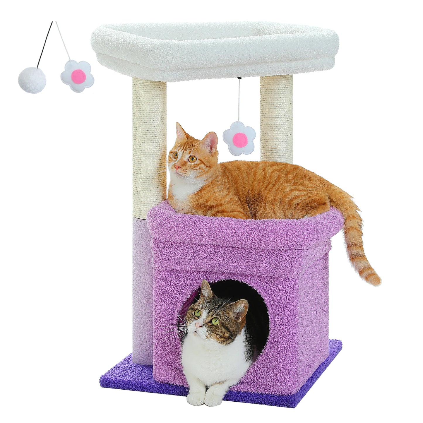 PEQULTI Cat Tree Tower With Cozy Condo Natural Sisal Posts Plush For 1 To 2 Cats