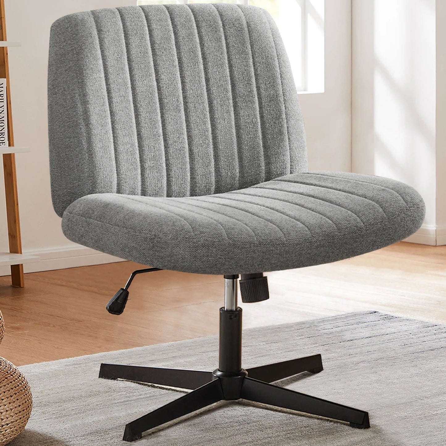 JHK Cross Legged Rocking Gaming Chair Armless Swivel Fabric Desk