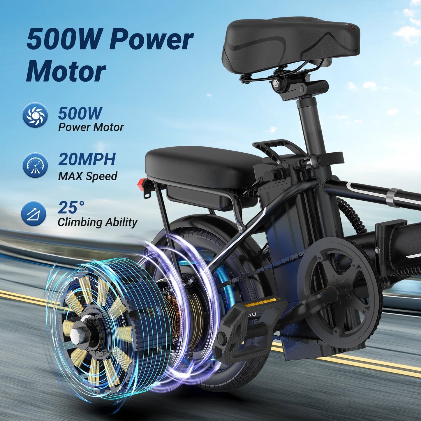 AOVOPRO Foldable Ebike 500W 48V Long Range Electric Bicycle