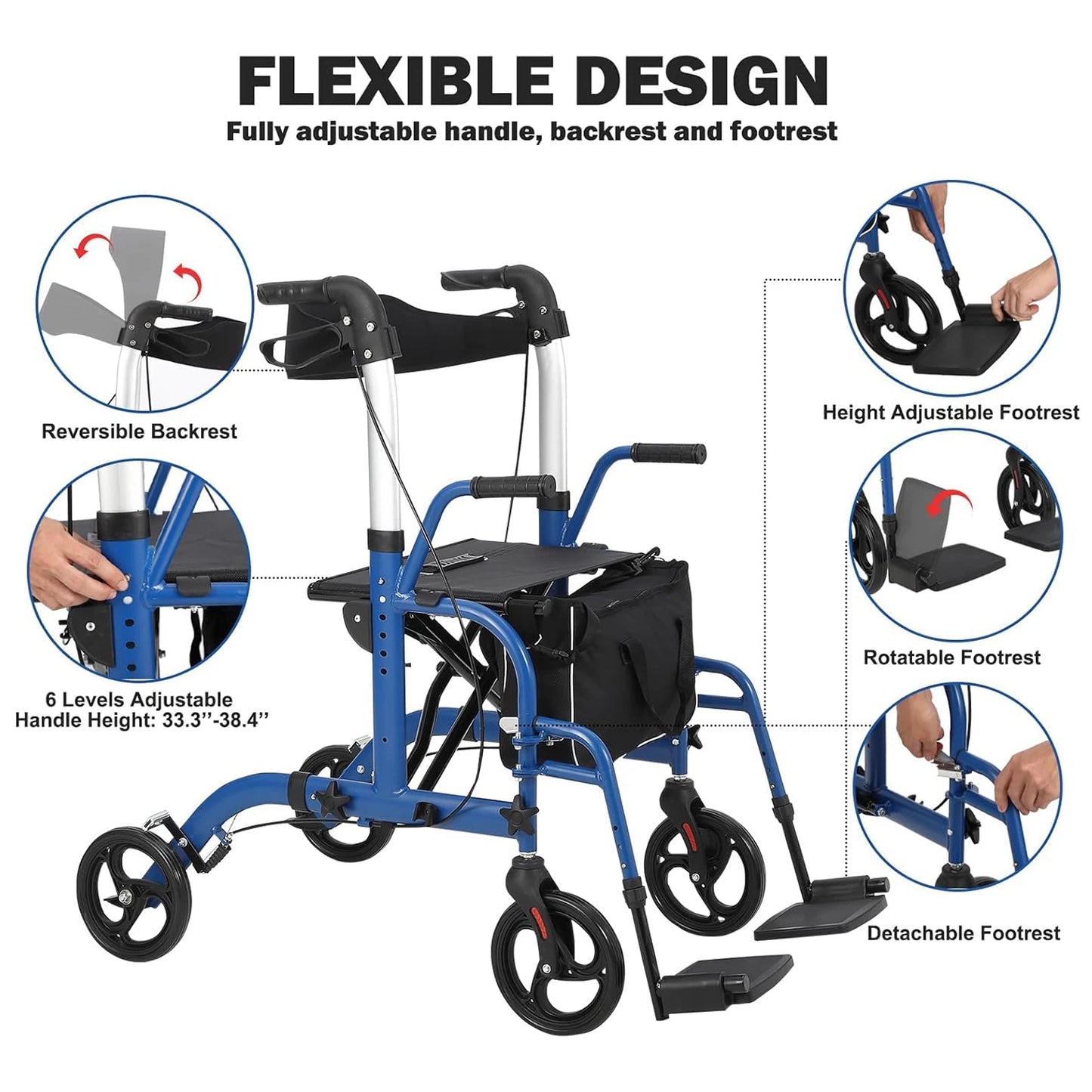 All Terrain Rollator Walker with Seat and Backrest for Seniors