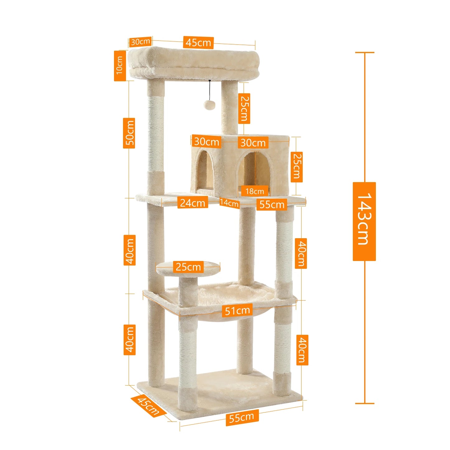 PAWZ Road Cat Tree Indoor Five Level Tower With Hammock