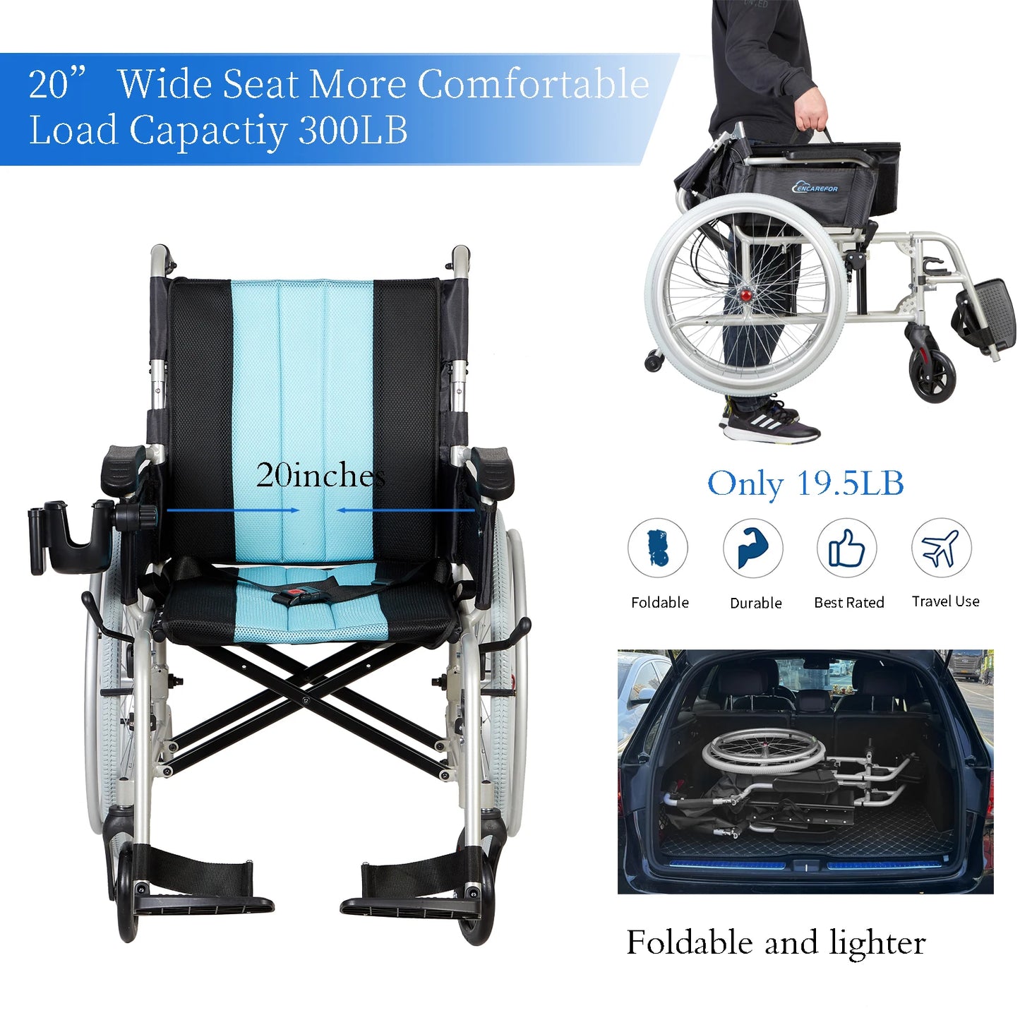 YUXIN Ultra Lightweight Wheelchair Self Propelled Foldable