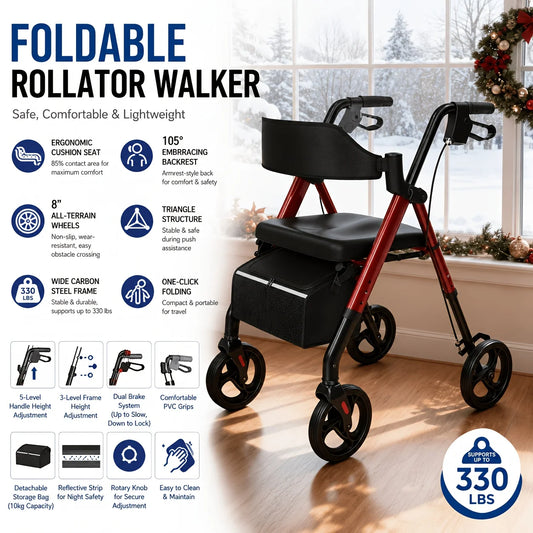 MaiDeSiTe Rollator Walker For Seniors With Seat Foldable Aluminum Frame